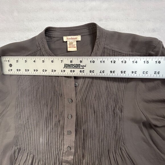 Sundance Womens Gray Pleated Button Front Long Sleeve Blouse Top Small Casual - Picture 5 of 8